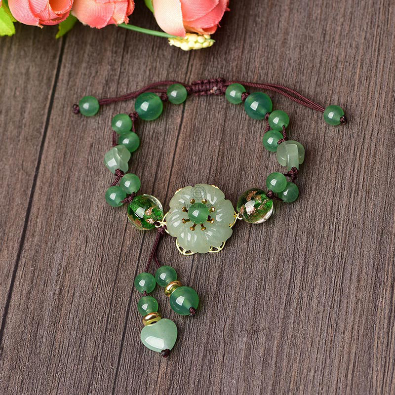 Natural Green Jade Green Aventurine Luck Dangling Flower Bracelet - Image 5