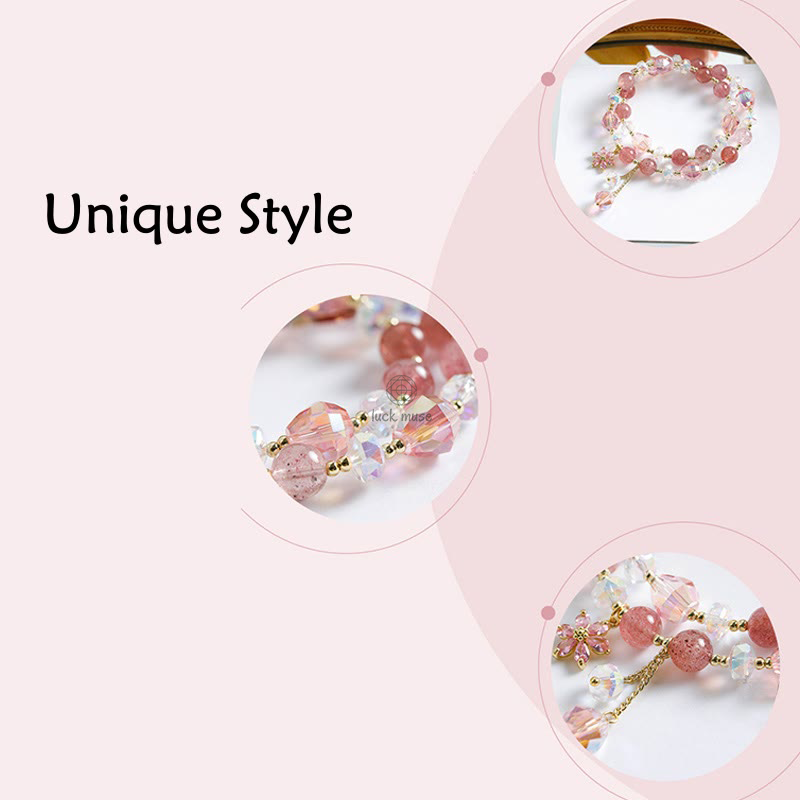 Luck Muse Strawberry Quartz and Zircon Floral Healing Double Wrap Bracelet - Image 8