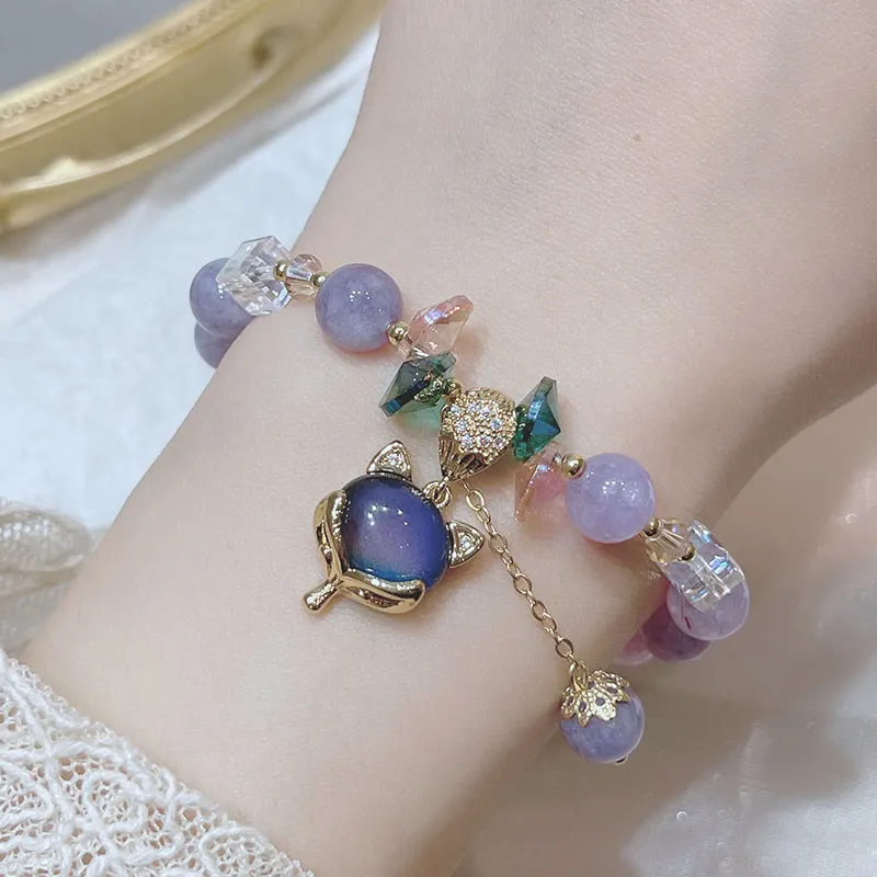 Luck Muse Purple Jade Fox Charm Bracelet for Happiness - Image 5
