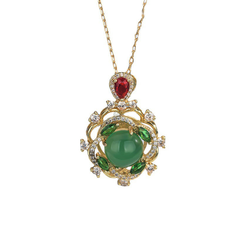 Cyan Jade and Red Crystal Luck Necklace by Luck Muse Shop