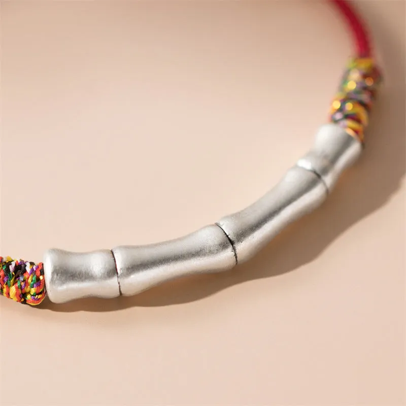 Luck Muse 999 Sterling Silver Lucky Bamboo Colorful Red Rope Bracelet - Image 3