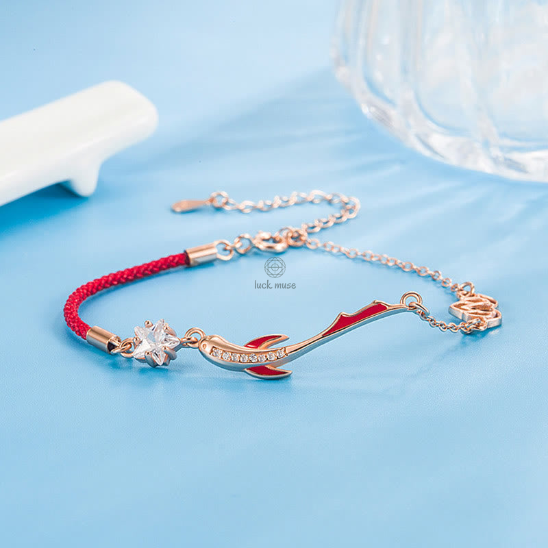 Braided Red String Bracelet with 925 Sterling Silver Luck Koi Fish and Lotus Star Embellishments - Image 9
