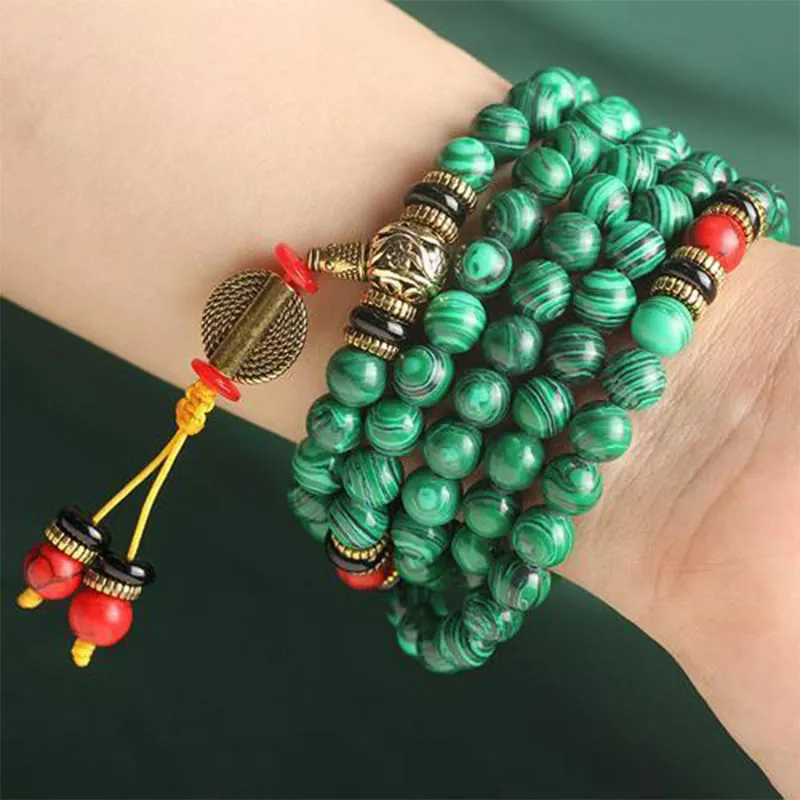 Luck Muse Tibetan Malachite 108 Mala Beaded Bracelet Necklace - Image 3