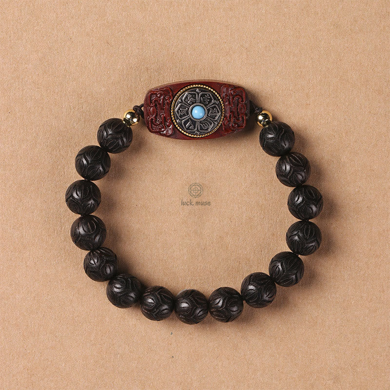 Green Sandalwood and Ebony Wood Luck Muse Om Mani Padme Hum Bracelet - Image 16
