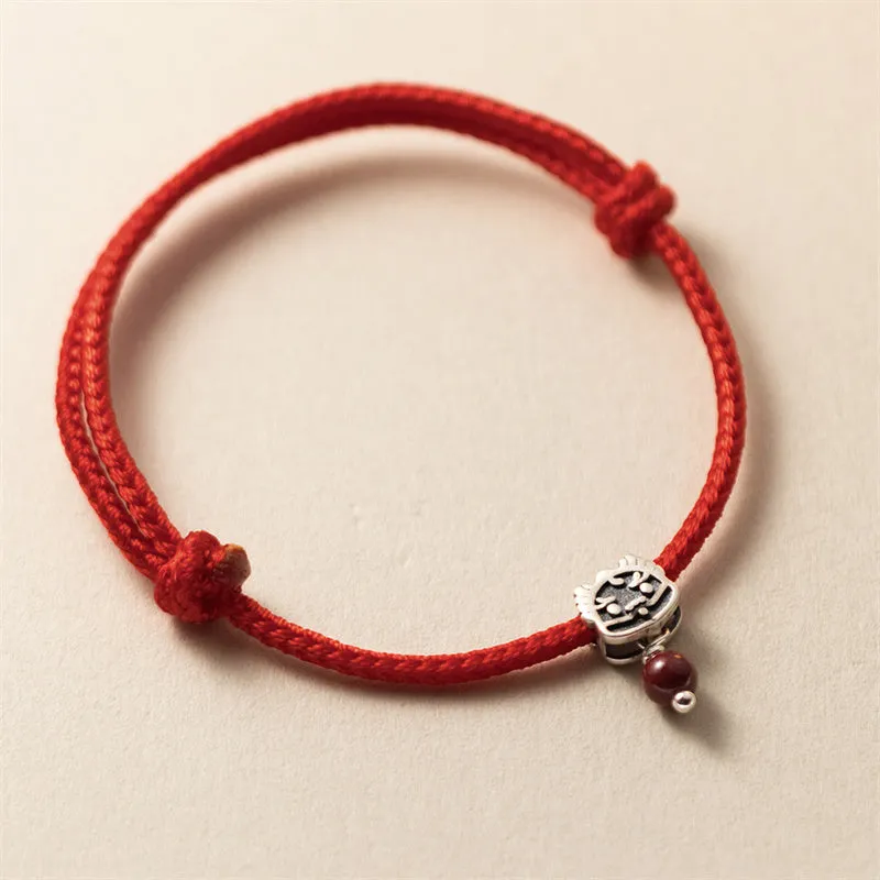 Luck Muse Sterling Silver Dragon Year Cinnabar Red String Bracelet - Image 2