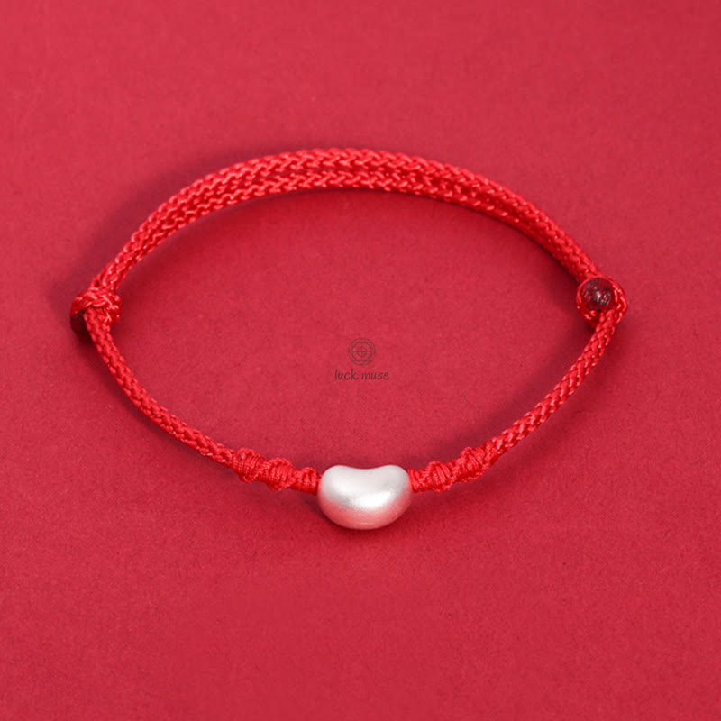 Luck Muse 999 Sterling Silver Luck Connection Bracelet with Handmade Braided Bean Design - Image 2