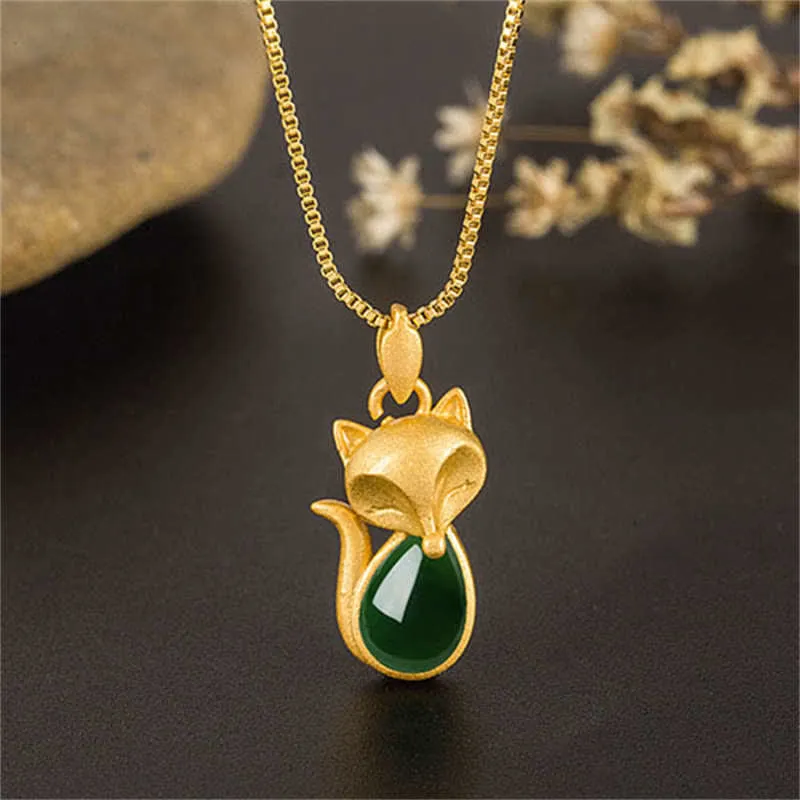 Luck Muse Green Chalcedony Fox Courage Necklace Pendant - Image 4