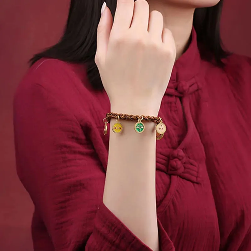 Tibetan Lucky Wealth Thangka Braided String Bracelet - Image 5