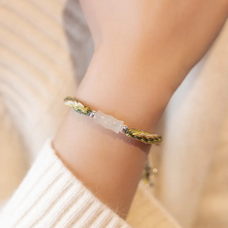 Bamboo Samsara Knot White Jade Bracelet for Wealth, Luck, and Strength - Image 11