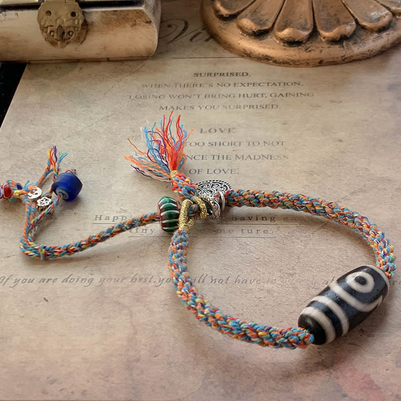 Tibetan 925 Sterling Silver Om Mani Padme Hum Handmade Dzi Bead Protection Bracelet - Image 7