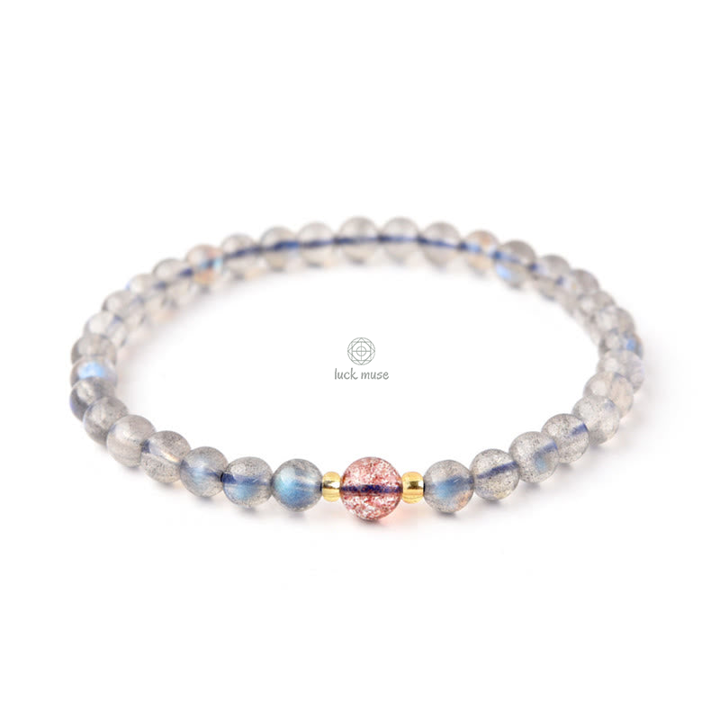 Moonstone Pink Crystal Cinnabar Buddha Bracelet - Image 12