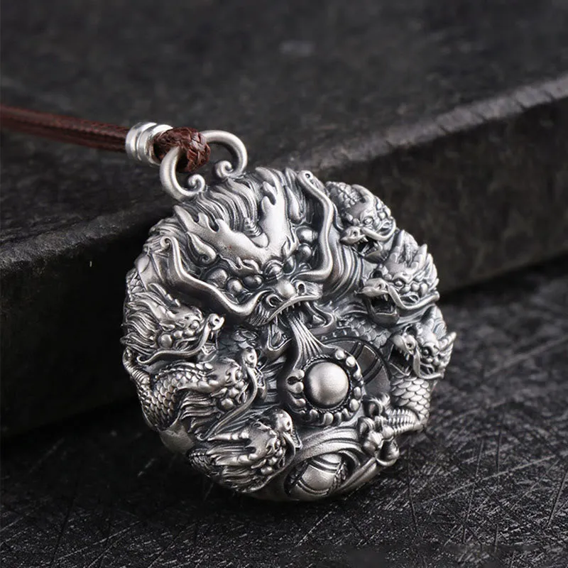 Luck Muse 999 Sterling Silver Dragon Protection Necklace with Pearl