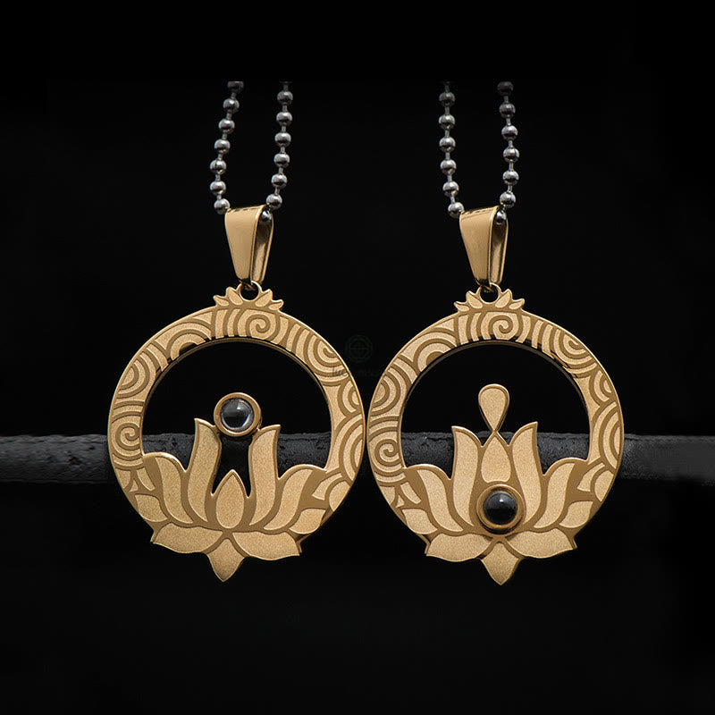 Luck Muse Lotus Titanium Steel Shurangama Mantra Necklace Pendant with Enlightenment Projection - Image 2