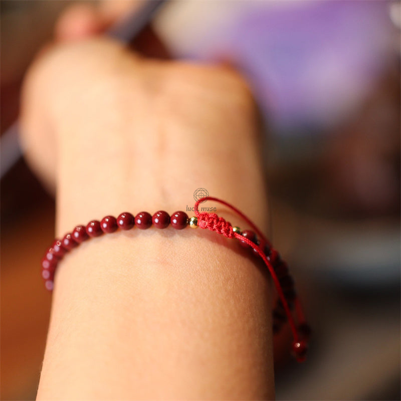 Natural Cinnabar Blessed Red String Braided Luck Muse Bracelet Anklet - Image 4