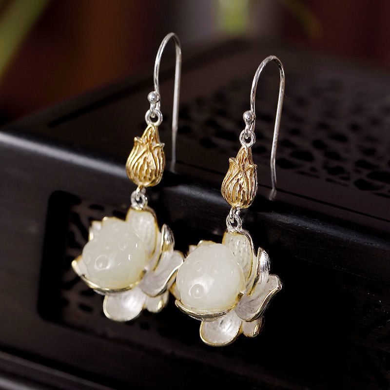 Luck Muse Shop 925 Sterling Silver White Jade Protection Harmony Drop Earrings - Image 10