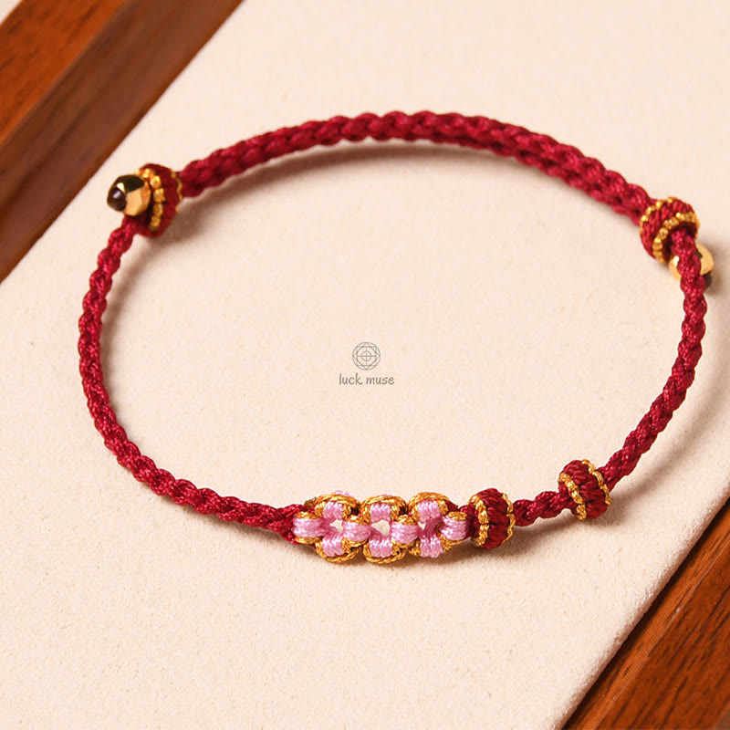 Peach Blossom Protection Braided Rope Bracelet with Luck Muse Handmade - Image 2