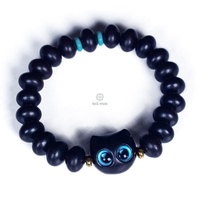 Luck Muse Ebony Wood and Liuli Glass Cat Charm Bracelet - Image 9