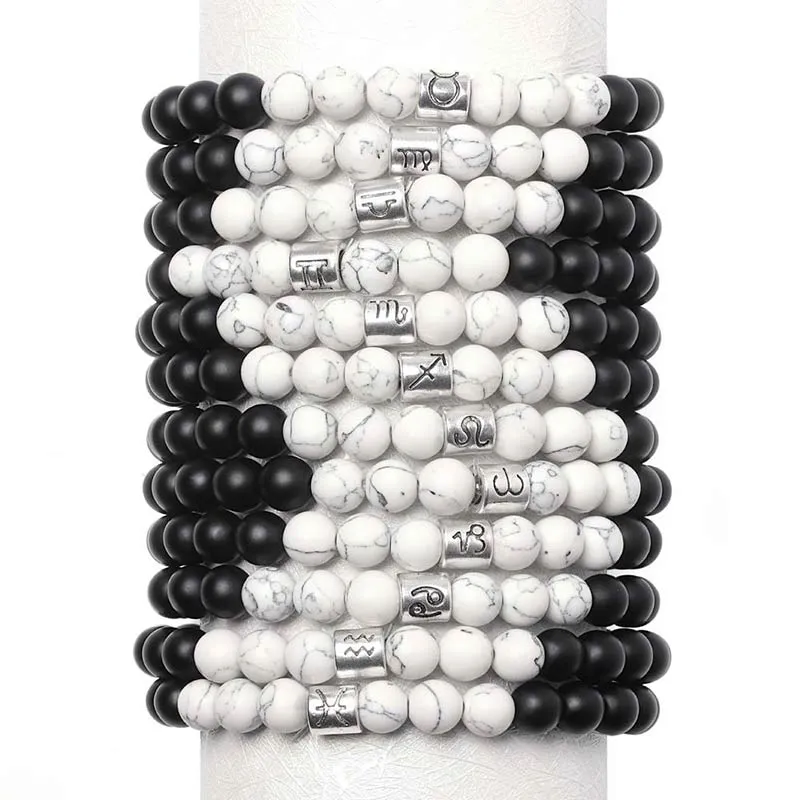 Natural Frosted Stone White Turquoise Bead Zodiac Bracelet - Image 18