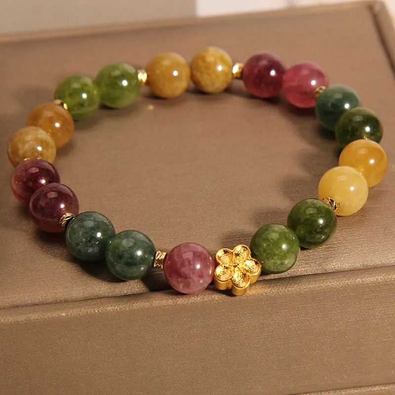 Natural Colorful Tourmaline Golden Flower Bracelet - Image 3
