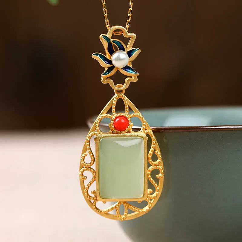 Vintage Flower Jade Gold-Plated Prosperity Necklace Pendant from Luck Muse Shop - Image 3