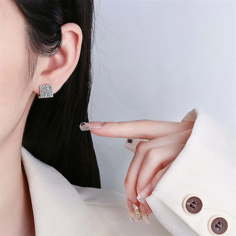 Grass Pattern Square Stud Earrings by Luck Muse Shop - Image 2
