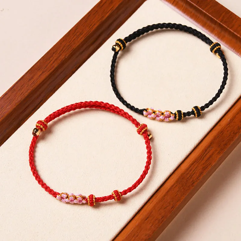 Peach Blossom Protection Braided Rope Bracelet with Luck Muse Handmade - Image 21