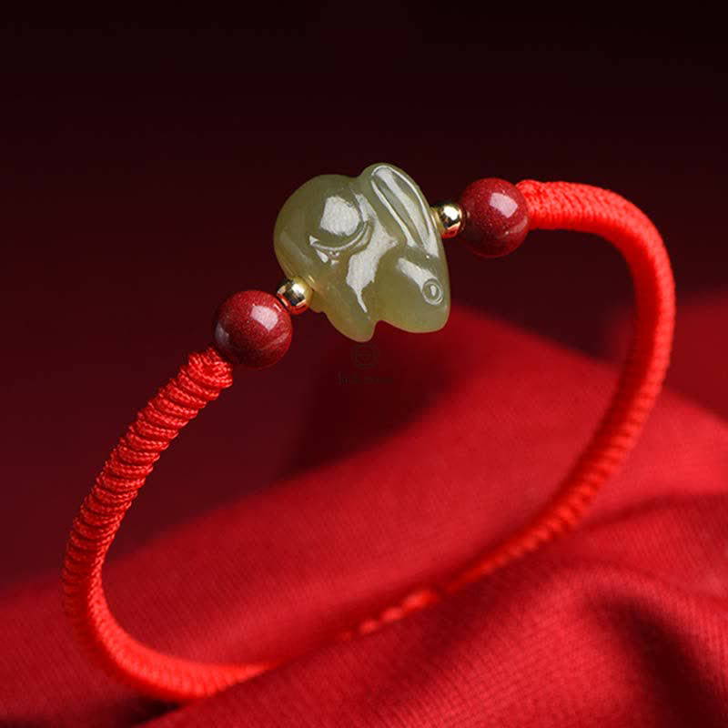 Year of the Rabbit Hetian Jade and Cinnabar Beaded Abundance Bracelet