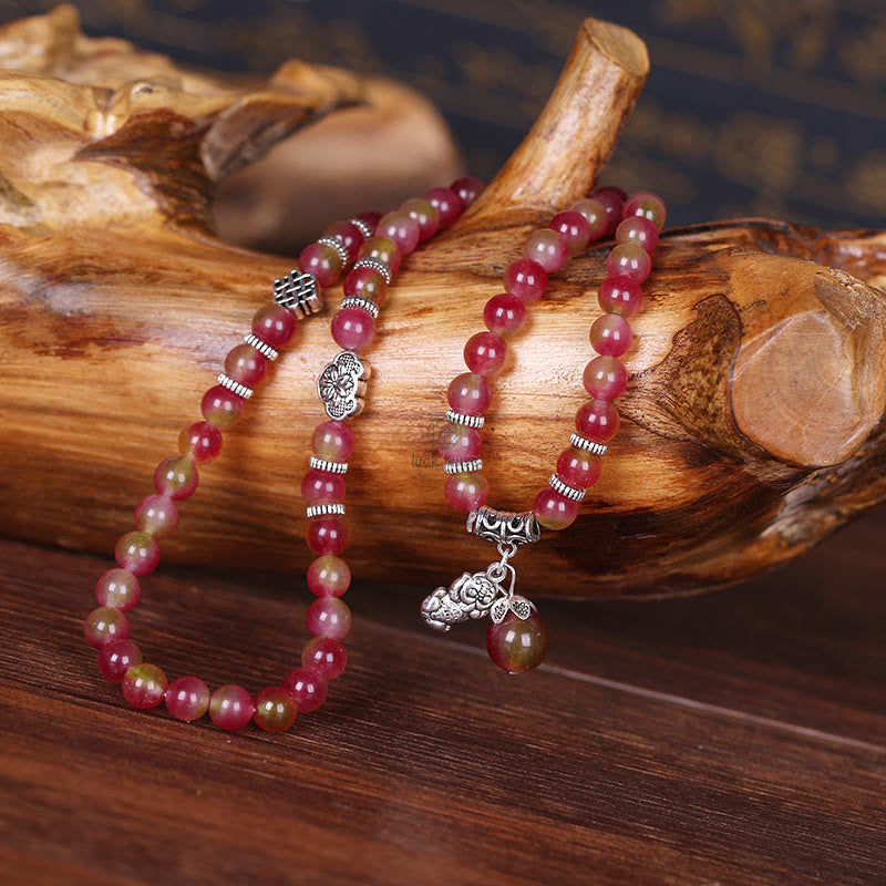 Natural Watermelon Tourmaline Pixiu Elephant Positive Triple-wrap Bracelet - Image 2