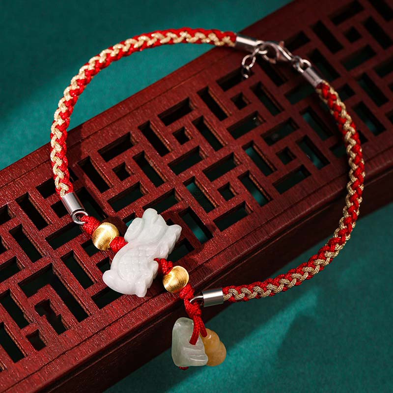 Luck Muse Chinese Zodiac Jade Prosperity Red String Bracelet - Image 9