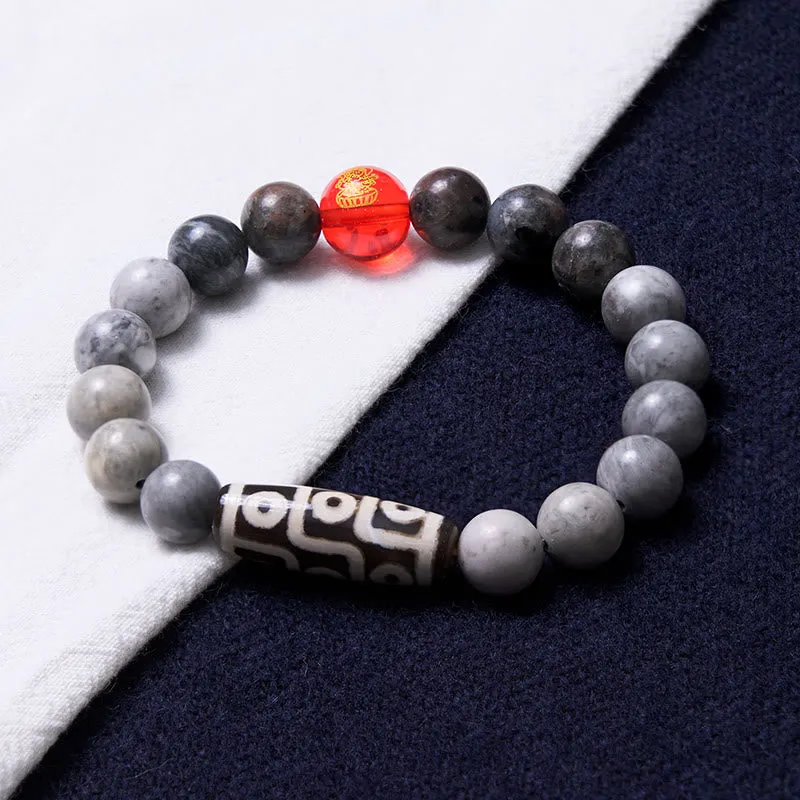 Luck Muse Tibetan Nine-Eye Dzi Picasso Jasper Healing Bracelet - Image 3