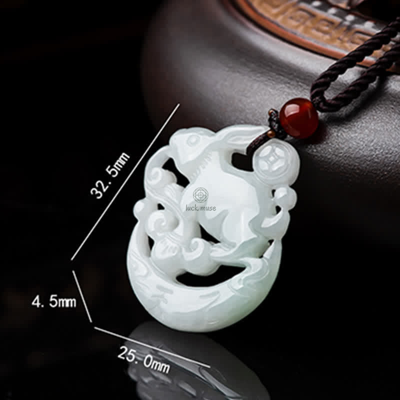 White Jade Crescent Moon Rabbit Year Protection Necklace by Luck Muse Shop - Image 7