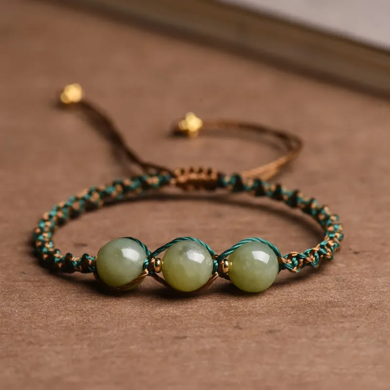 Handcrafted Jade Bead Luck & Abundance Bracelet with Luck Muse