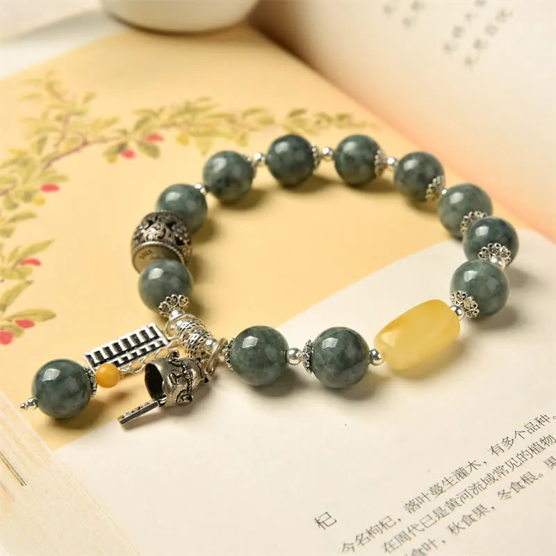 925 Sterling Silver Cyan Jade Amber Lucky Cat Abacus Success Bracelet - Image 4