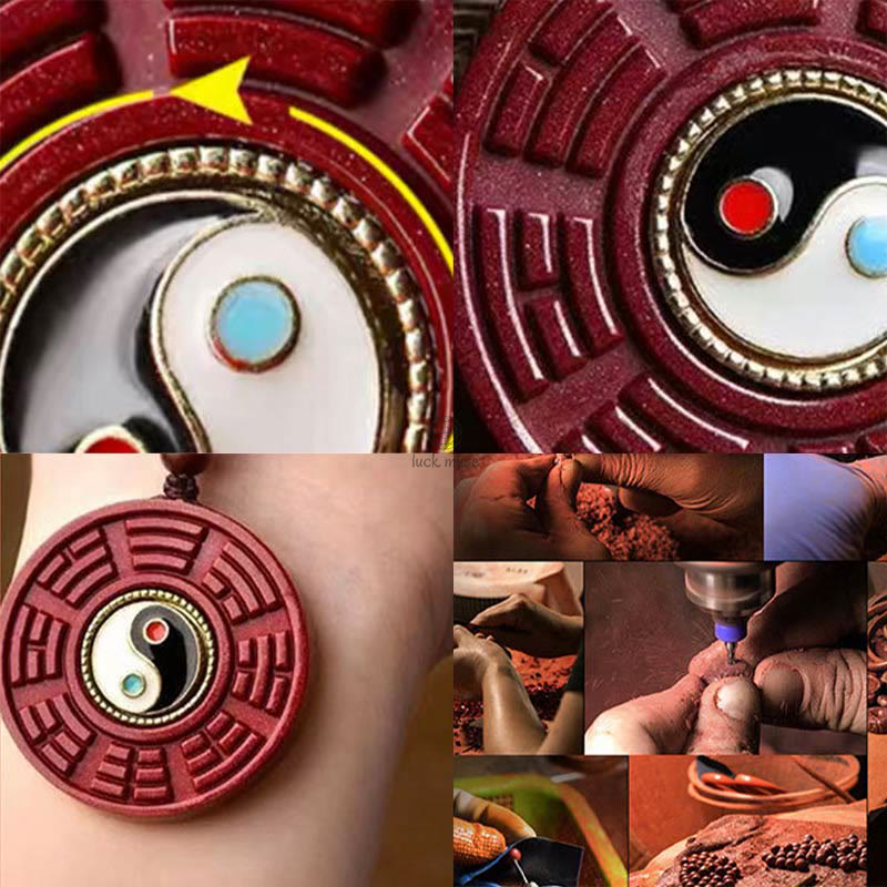 Luck Muse Natural Cinnabar Bagua Rotating Yin Yang Necklace Pendant for Warding Off Evil Spirits - Image 9