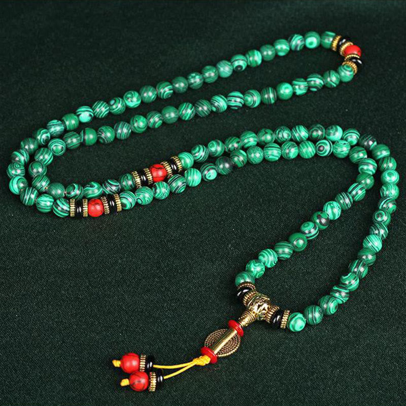 Luck Muse Tibetan Malachite 108 Mala Beaded Bracelet Necklace - Image 7