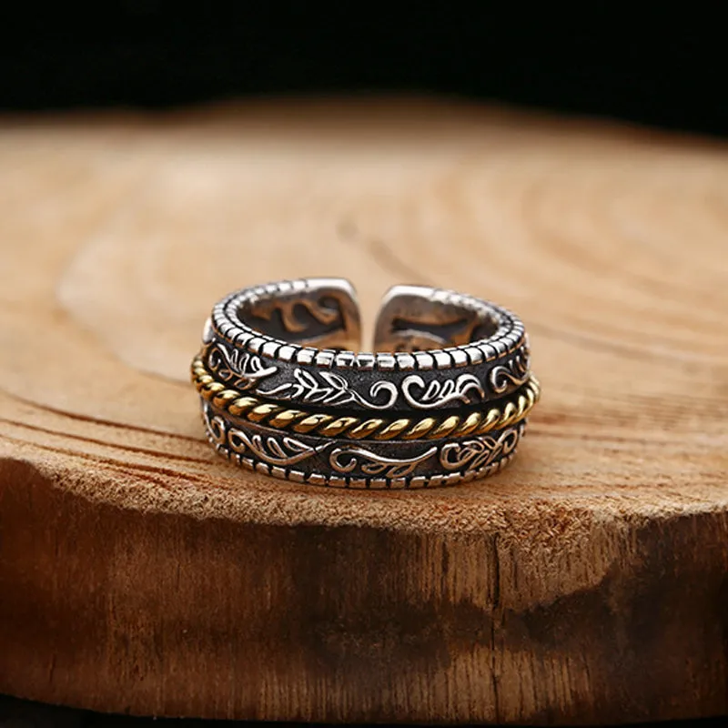 Tang Dynasty Flower Design 925 Sterling Silver Luck Muse Adjustable Ring with Luck Symbolism - Image 4