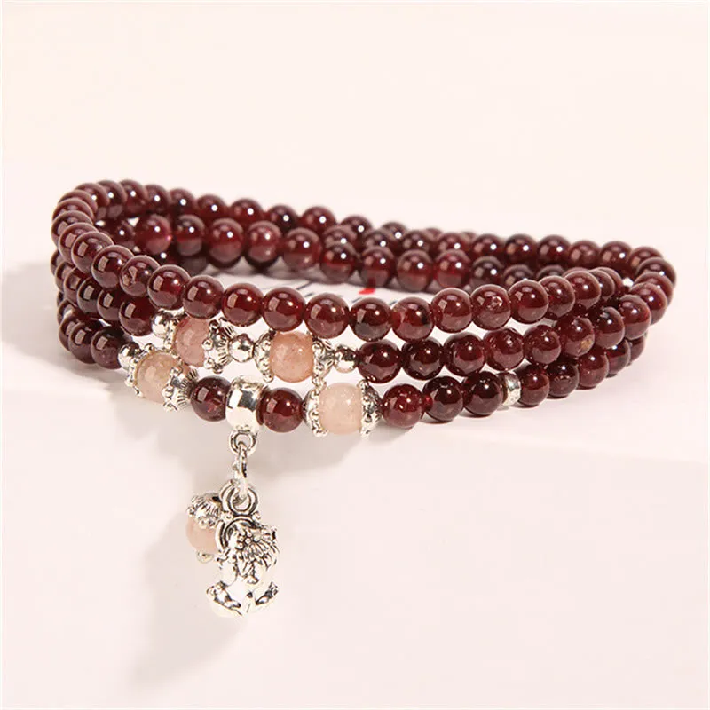 Natural Garnet, Strawberry Quartz, Green Beans PiXiu Protection Wrap Bracelet - Image 6