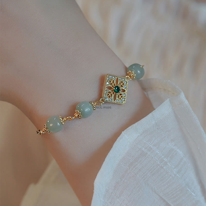Natural Hetian Jade Square Pattern Luck Chain Bracelet - Image 9