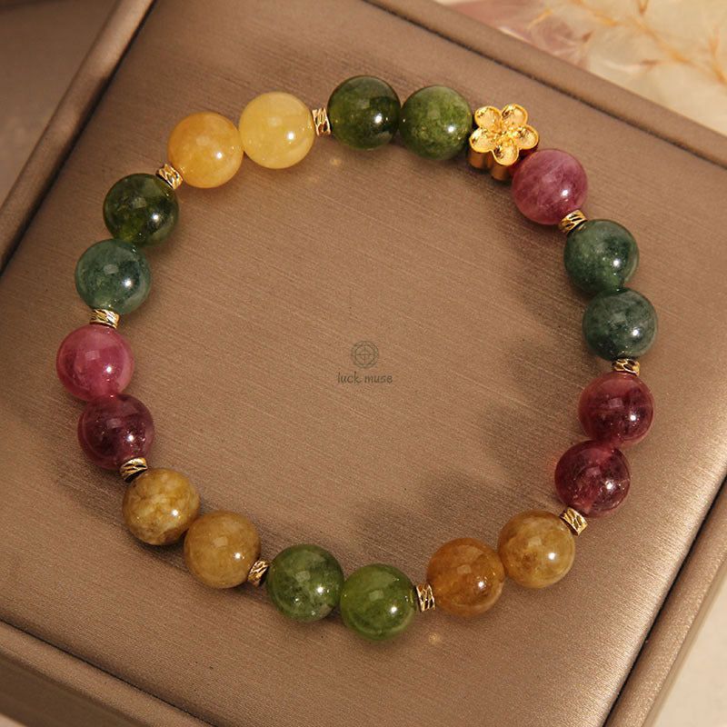 Natural Colorful Tourmaline Golden Flower Bracelet - Image 7