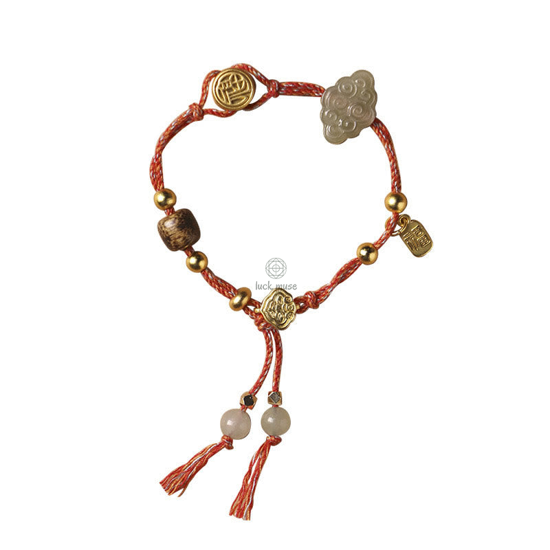 Handmade Hetian Jade Auspicious Clouds Lucky Fu Character Bracelet - Image 14