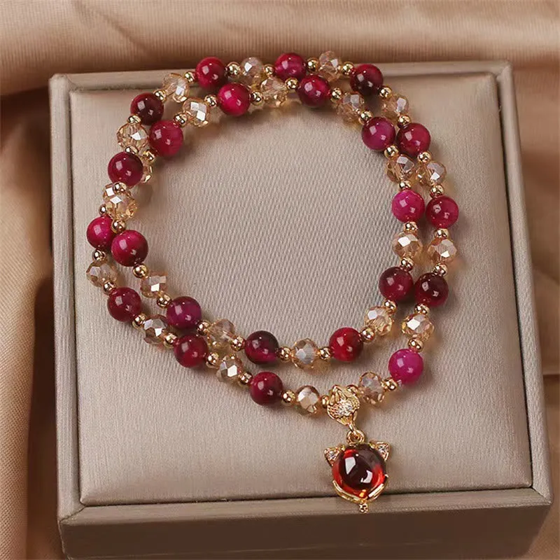 Buddha Red Tiger Eye Double Wrap Bracelet for Fox Protection - Image 2