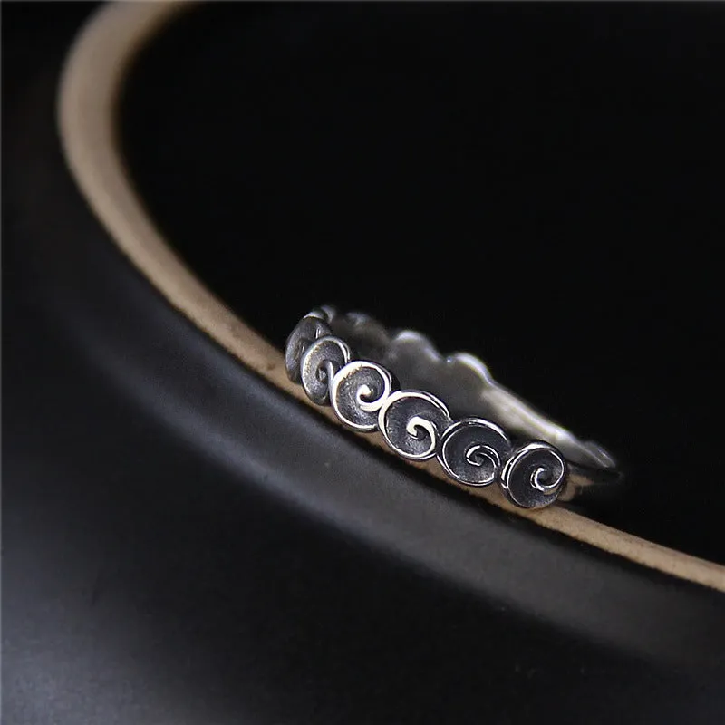 925 Sterling Silver Buddha Auspicious Clouds Engraved Ring - Image 2