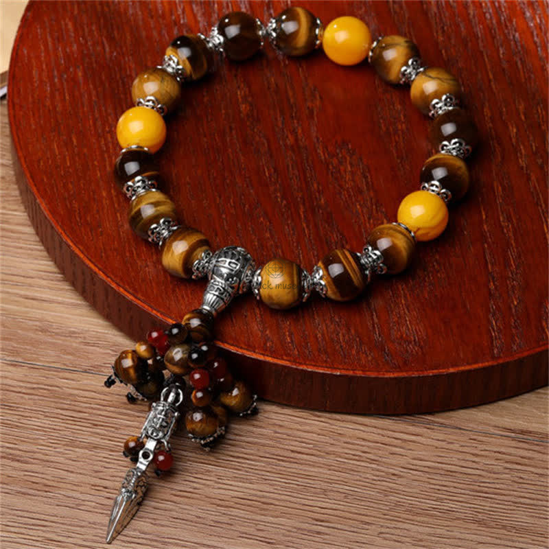Natural Tiger Eye Red Agate Dragon Vein Agate Stone Vajra Dorje Energy Bracelet - Car Decor - Image 3