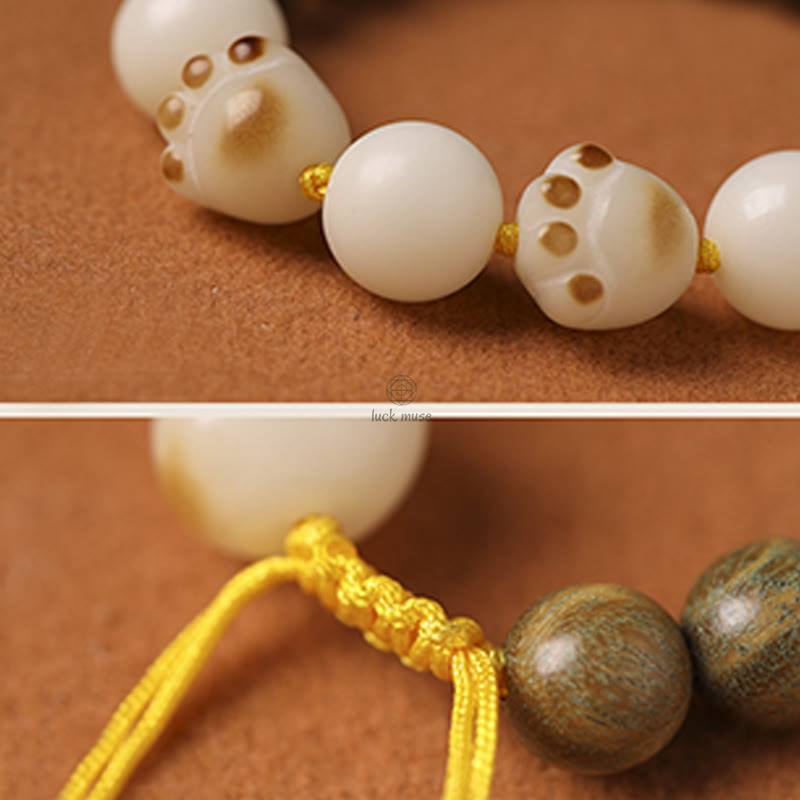 Natural Green Sandalwood Bodhi Seed Cat Paw Bracelet - Image 7