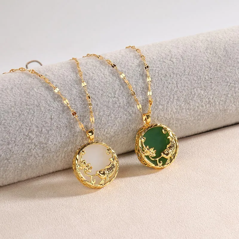 Luck Muse Natural Jade Koi Fish Luck Pendant Necklace - Image 9