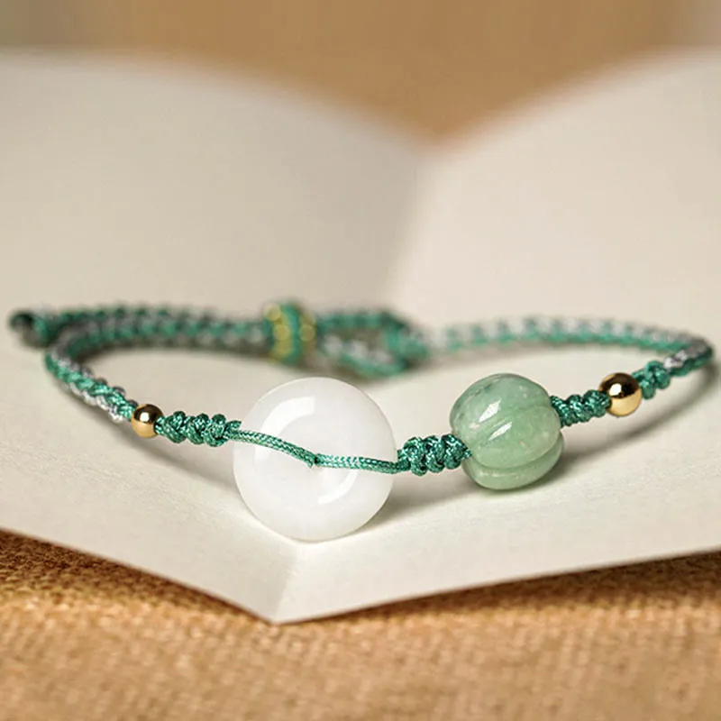 White Jade Peace Buckle Pumpkin Bead Blessing Bracelet - Image 3