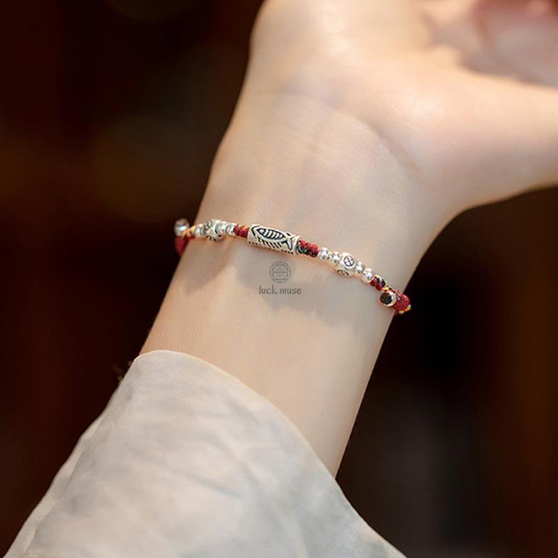 925 Sterling Silver Luck Koi Fish Braided Bracelet Anklet - Image 6