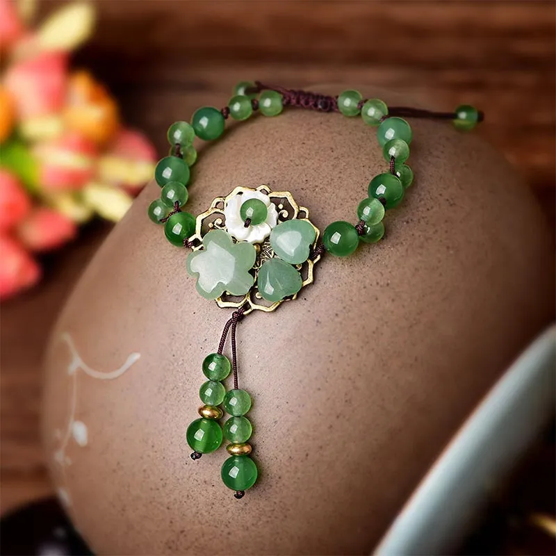 Natural Green Jade Green Aventurine Luck Dangling Flower Bracelet - Image 13