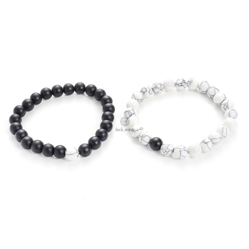 Luck Muse Frosted White Turquoise Bead Couple Bracelet Set - Image 6