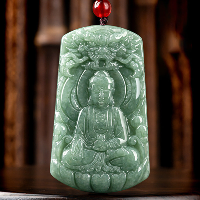 Tathagata Buddha Dragon Jade Amulet Serenity Necklace - Image 10